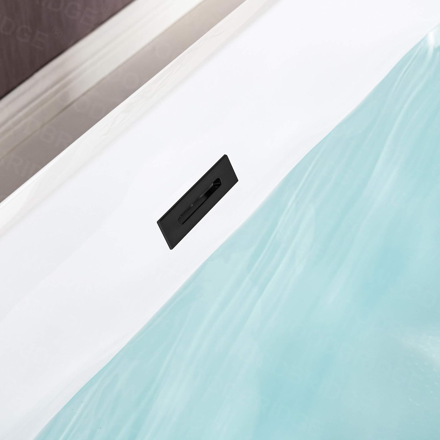 WOODBRIDGE 59'Freestanding White Acylic Soaking Bathtub with White Pillow,Drain and Overflow inMatte Black,BTA1509 -MB-Drain &O+ Pillow