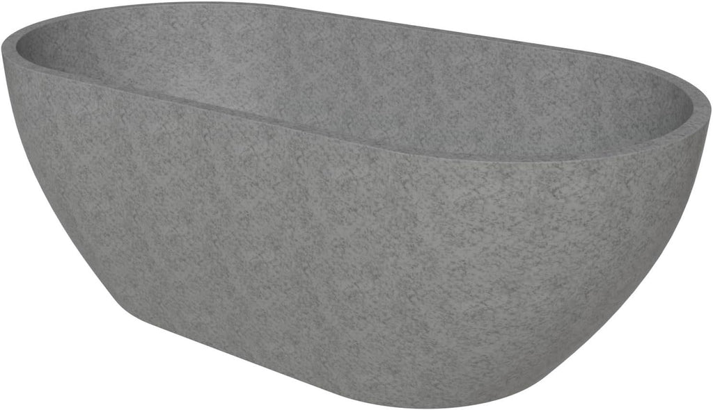 HomeStock 59' Solid Concrete Freestanding Bathtub - Modern Oval Soaking Tub - Gray
