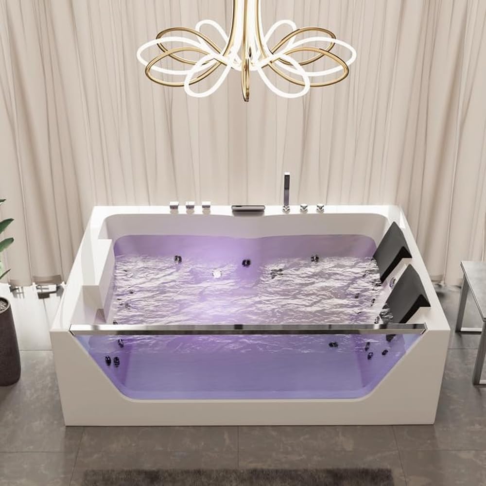Freestanding Bathtub 71 Inch Acrylic Soaking Tub – Modern Oval Stand Alone Bath Tub, Deep Soak, Glossy White, Easy Installation, Bathroom Spa Tub for Home