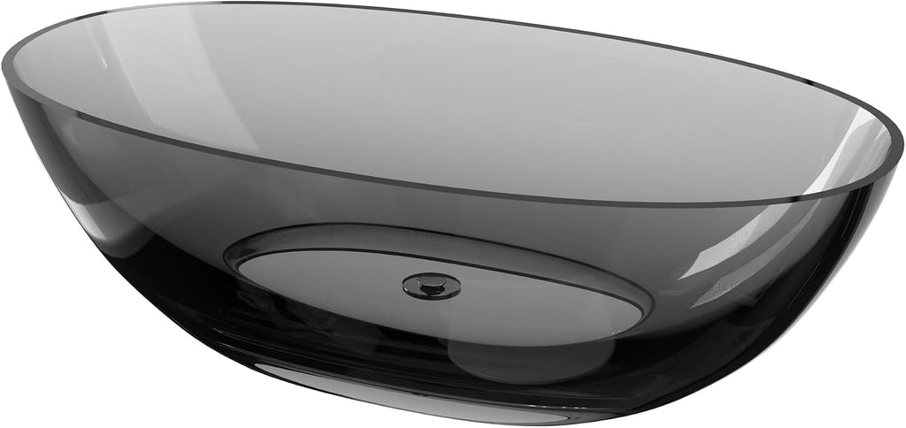 71' Premium Solid Surface Freestanding Bathtub,Modern Design Transparent Grey Stone Resin Soaking Tub with Pop-up Drain