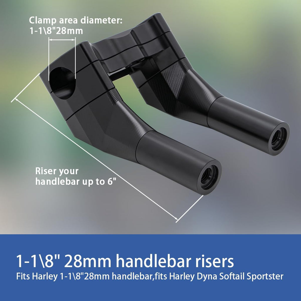 Motorcycle Pullback 6''Tall Handlebar Risers Extension Kit 1-1/8' 28mm Bar Clamp Dia Compatible with Harley Dyna Street bob Softail Sportster 883 1200