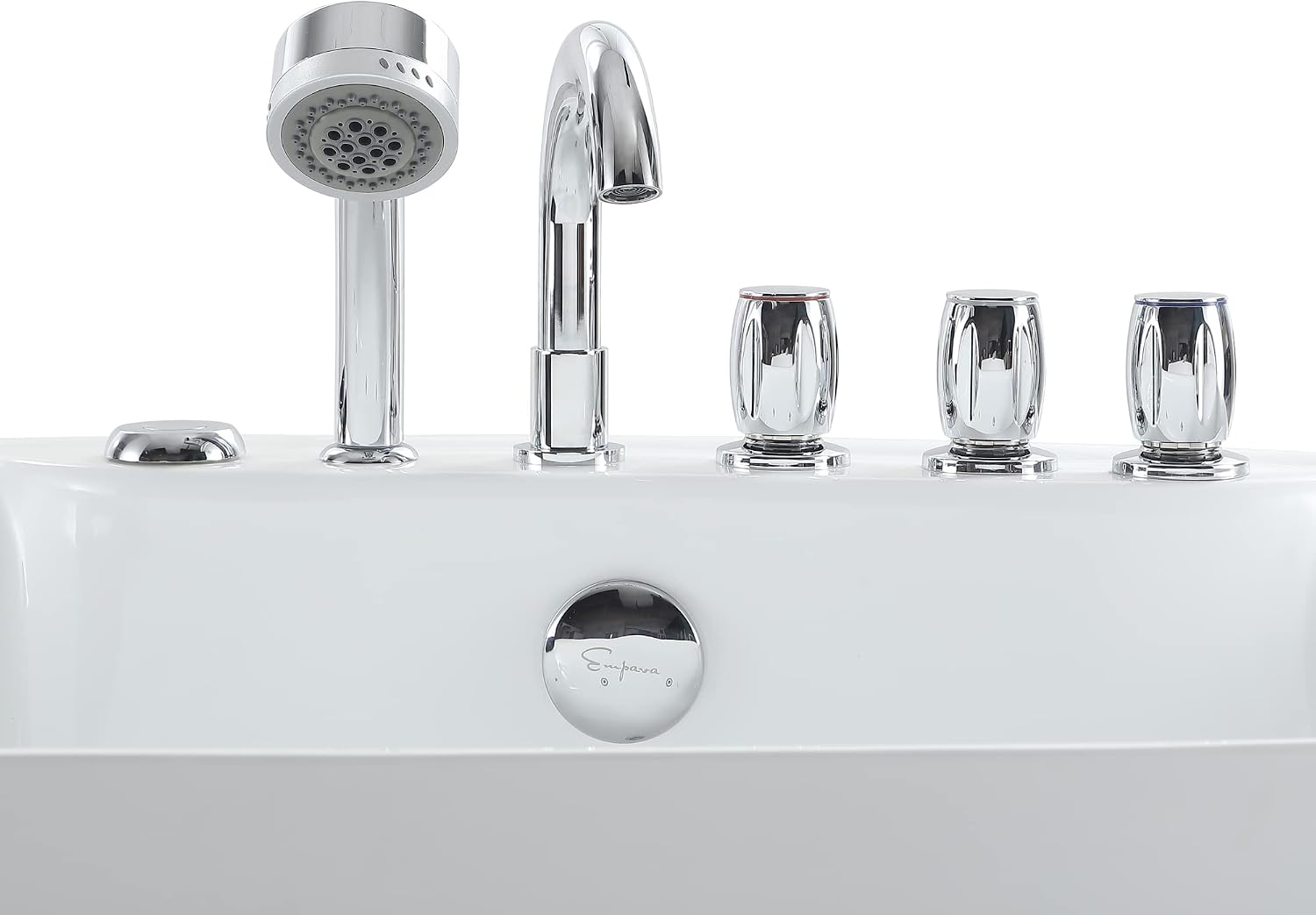 Empava 67' Freestanding Whirlpool Bathtub with Hydromassage Adjustable Water Jets Luxury Acrylic Massage SPA Soaking Bath Tub in White Single Ended