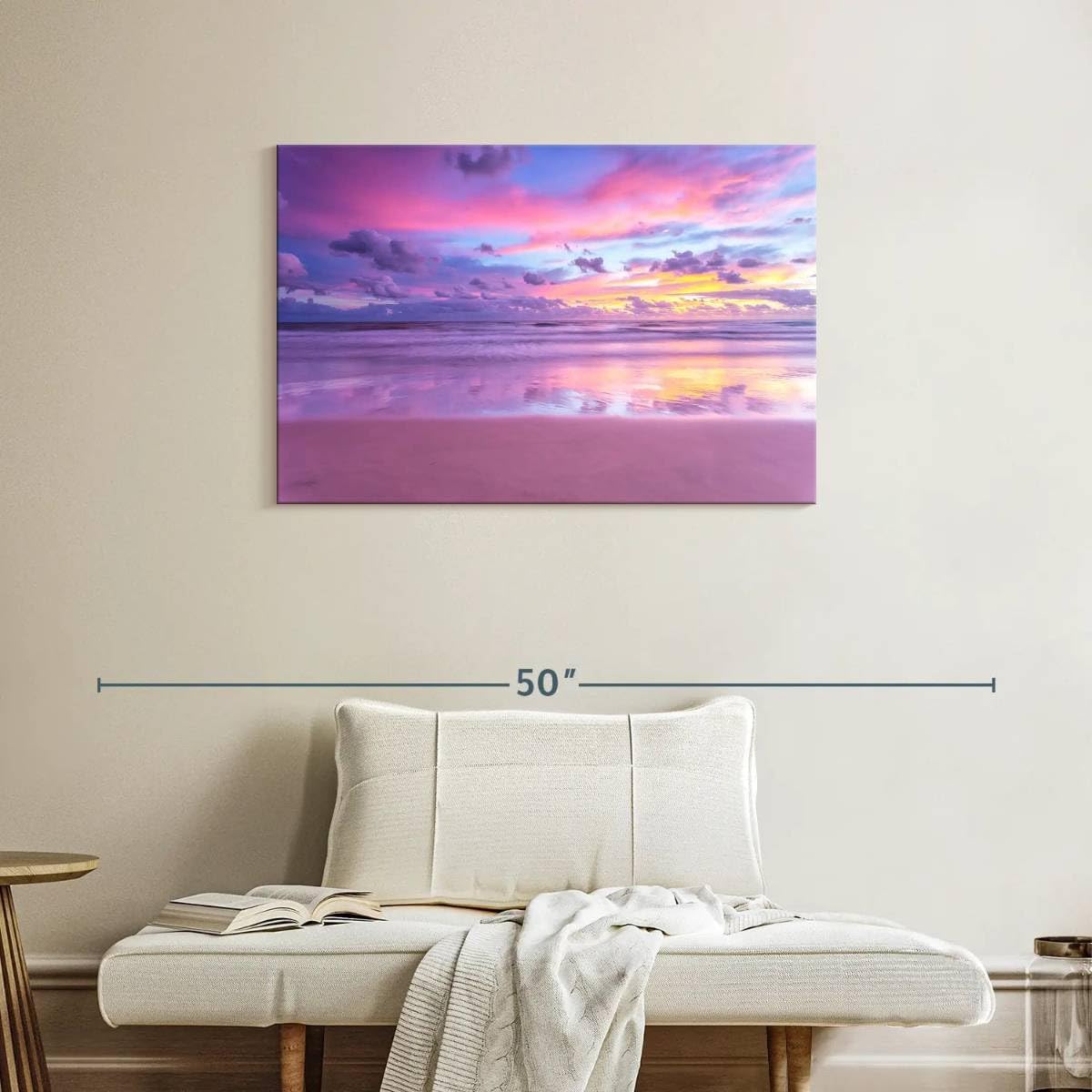 ElephantStock Cotton Candy Beach Sunrise Wall Art - Horizontal Wrapped Canvas - 1-Piece Living Room Wall Decor - Photography Beach Canvas Print - Purple and Pink Decor for Wall - 36' X 24'
