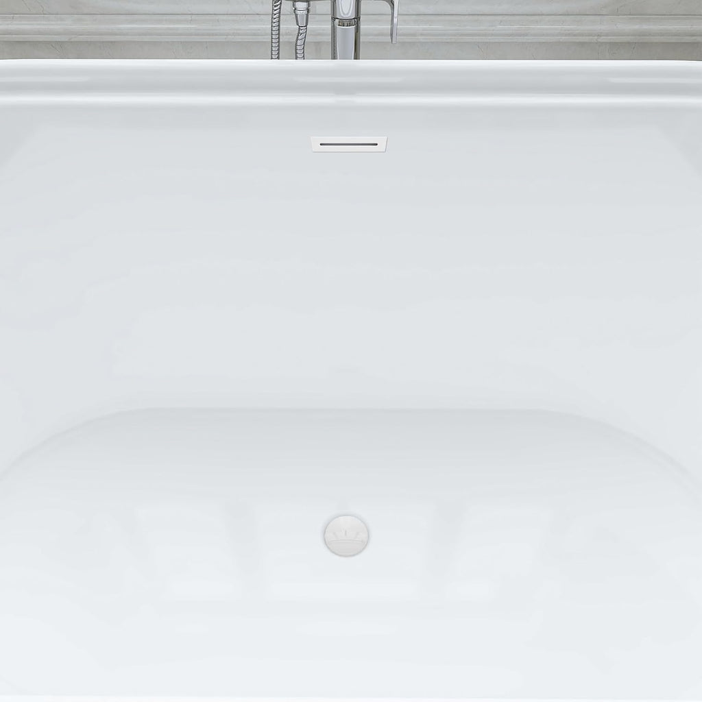 HomeBeyond 59 Inch Free Standing Bathtub | Acrylic Freestanding Soaking Tub, Classic Bathroom Stand Alone Tub Suitable Single Person Bathing, Pure White