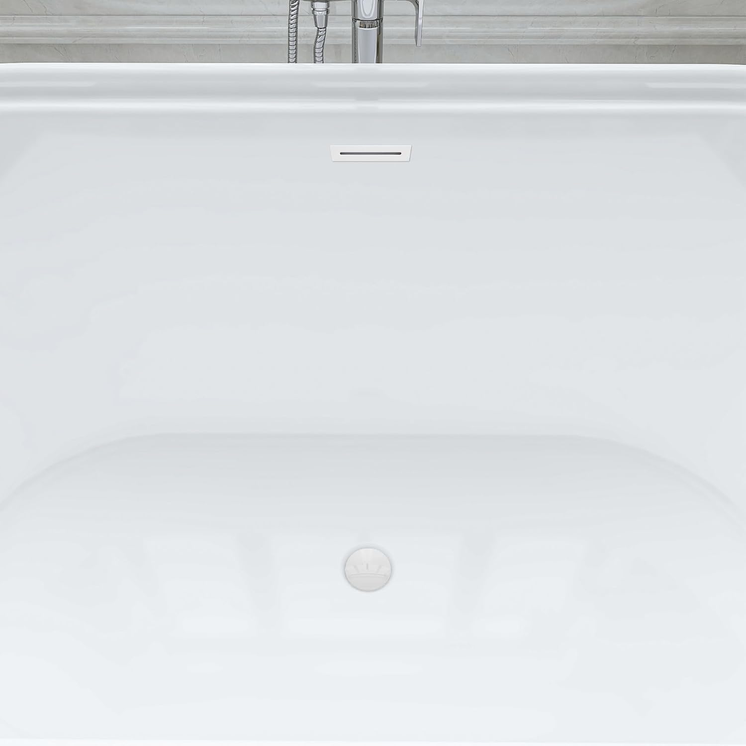 HomeBeyond 59 Inch Free Standing Bathtub | Acrylic Freestanding Soaking Tub, Classic Bathroom Stand Alone Tub Suitable Single Person Bathing, Pure White