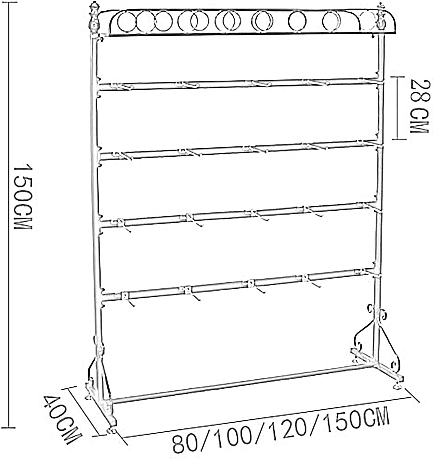 Retail Display Racks, Underwear Rack, Clothing Store Garment Rack Sock Rack, Versatile Bra Slippers Panties Swimsuit Shorts Accessories Storage Hange(Black-120x40x150CM