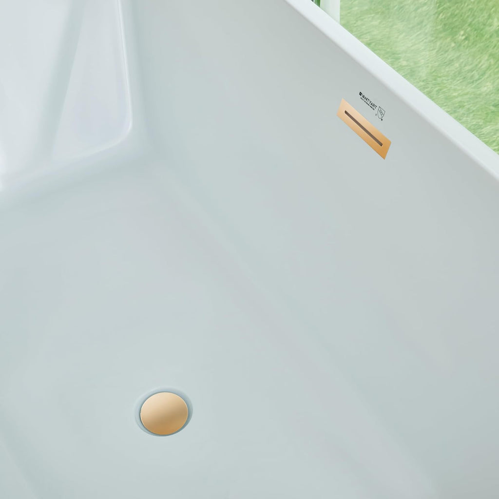 HomeBeyond 67 Inch Freestanding Tub | Acrylic Freestanding Bathtub, Square Flatbottom Freestanding Bathtub Stand Alone Tub with Pop-up Drain Overflow