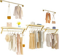 5pcs Clothing Garment Rack Wall Mounted with Wood Shelf,Clothing Store Floating Shelf,Retail Display Clothes Racks Heavy Duty Organizer Hanger Metal Sturdy (C-300cm