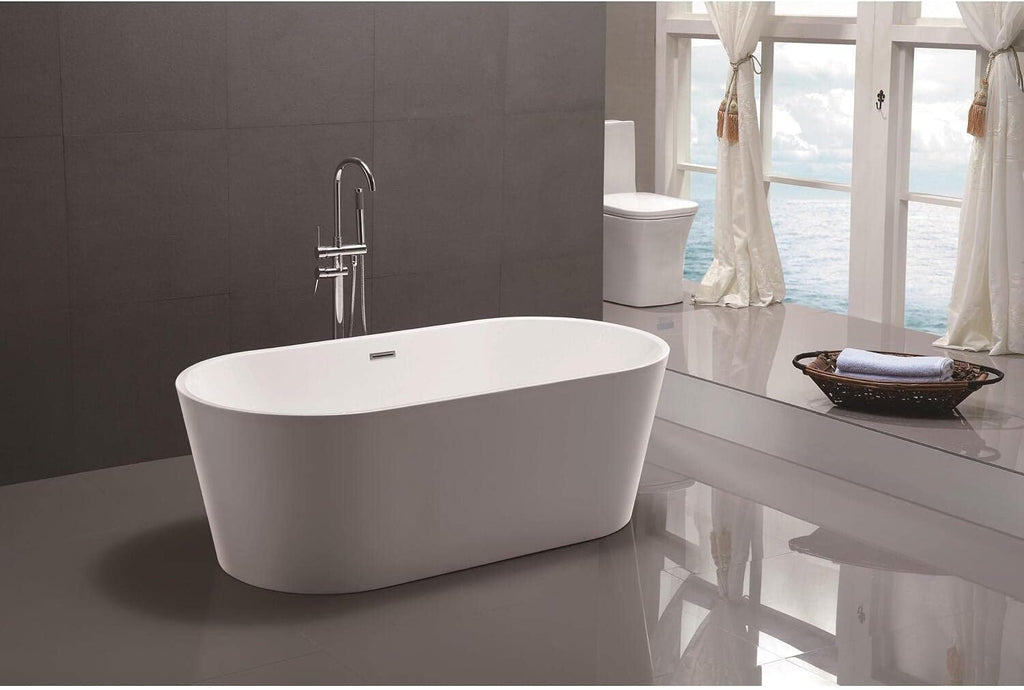 Vanity Art 67' x 32' Acrylic Freestanding Bathtub | Modern Stand Alone Soaking Tub with Overflow and Pop-up Drain, UPC Certified VA6815-L