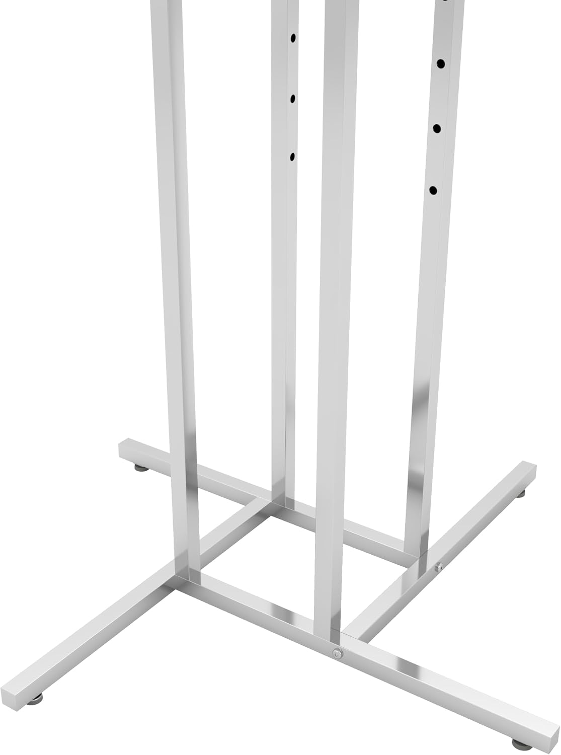 Econoco 4-Way Clothing Rack – Adjustable Height Display with 2 Straight and 2 Slanted Arms, 48″–72″, Chrome Finish