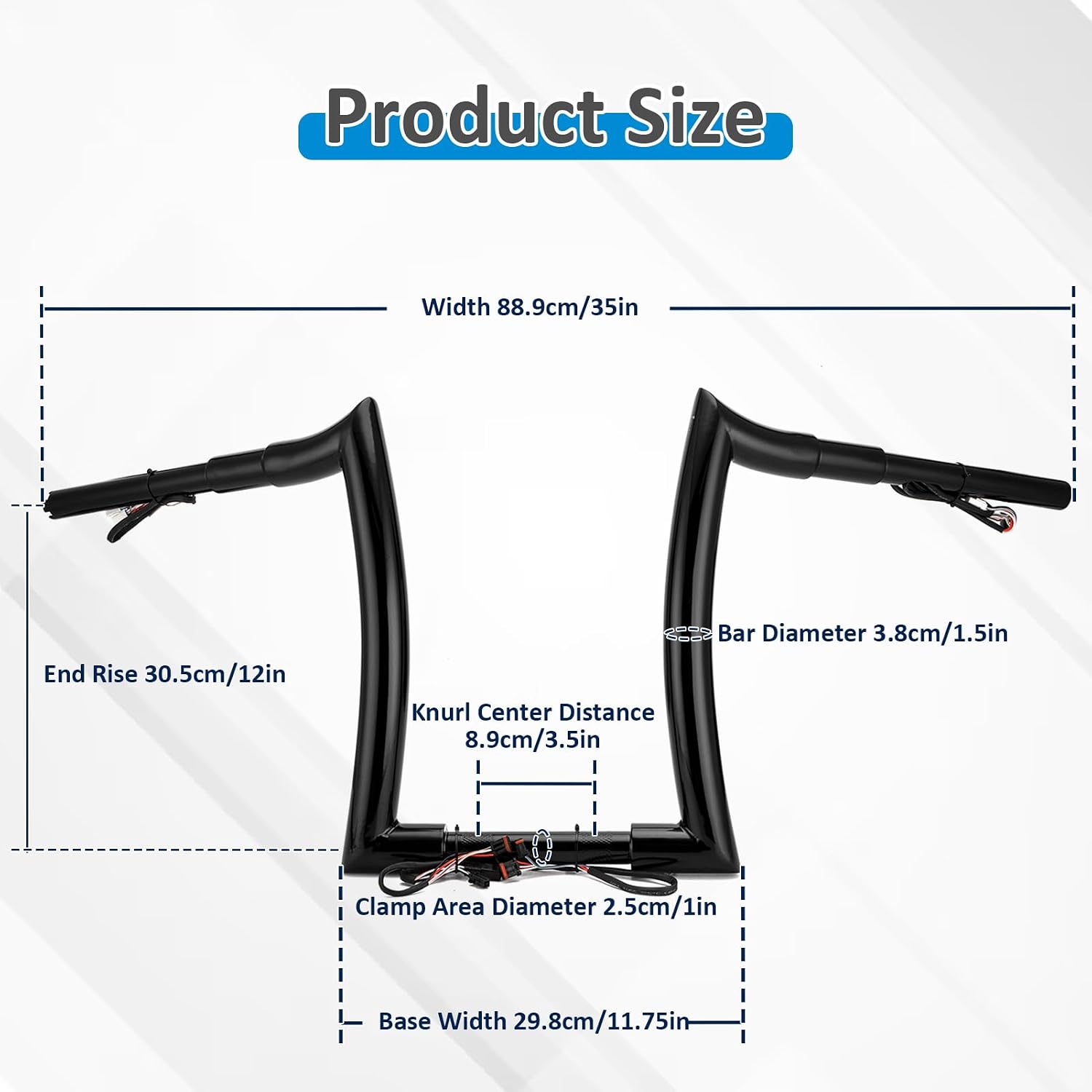 Wsays 12 Inch Pre-wired Handlebar Ape Bar Horn Compatible with Harley Softail 2011-2024 Fit Dyna 2012-2017 Fit Sportster 2011-2022 Fit Touring Road King 2015-Later