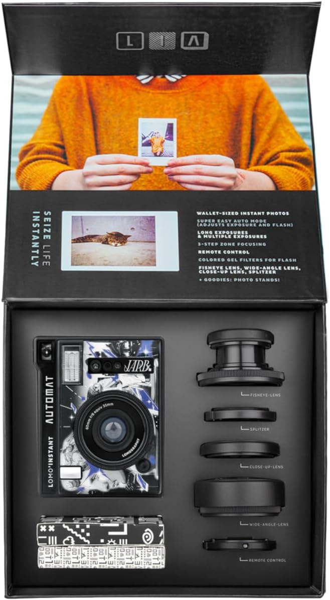 Lomography Lomo'Instant Automat Camera & Lenses, Jarb Edition, Instant Camera Compatible with Fujifilm Instax Mini Film