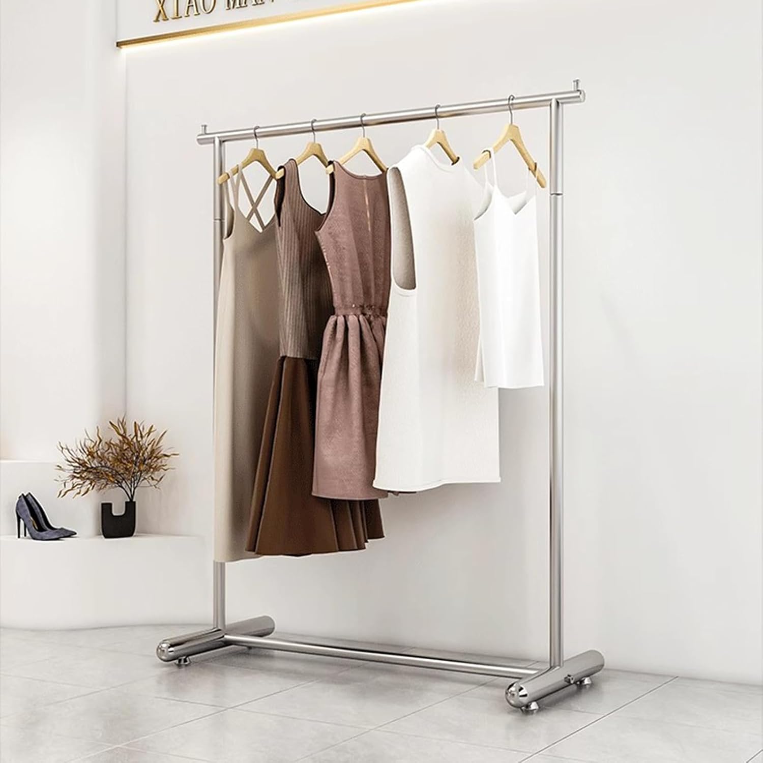 Garment Rack Heavy-Duty Clothes Rail, Stainless Steel Clothing Rack For Hanging Clothes, Modern Single Rod Clothes Rack For Retail Store, Large Capacity Coat Rack For Bedroom, Silve(Size:80X40X160CM)