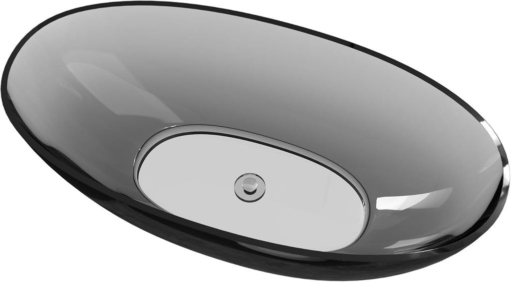 71' Premium Solid Surface Freestanding Bathtub,Modern Design Transparent Grey Stone Resin Soaking Tub with Pop-up Drain