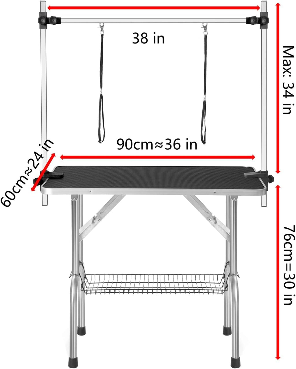 New Large Pet Grooming Table for Dog Cat with Adjustable Arm and Clamps Heavy Duty Portable Dog Grooming Table w/Arm & Noose & Mesh Tray (36INCH, Black)