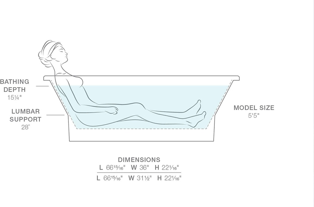 KOHLER K-894-F62-0 Reve Freestanding Bath with Brilliant Blanc Base, White, 67' x 36'