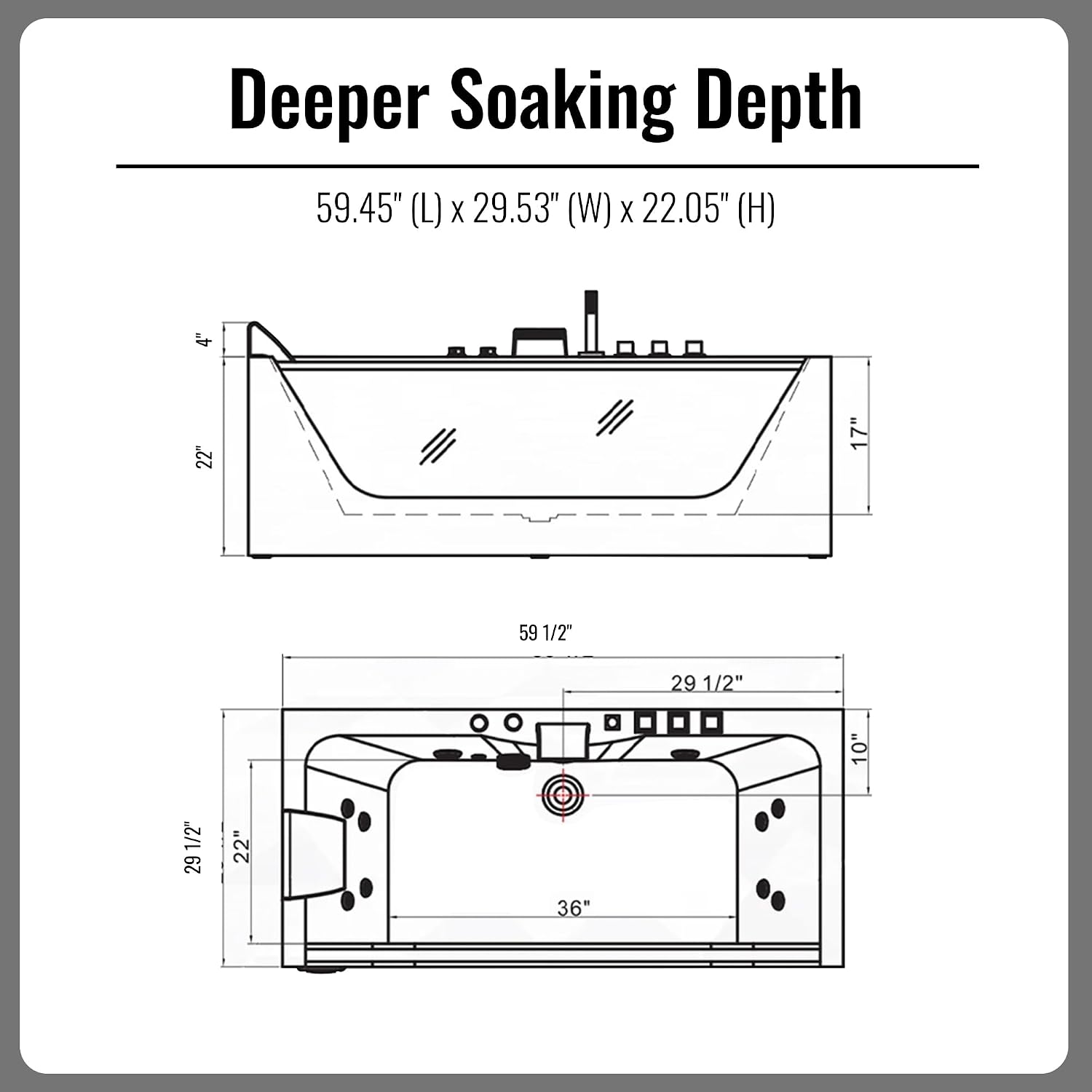60' Acrylic Freestanding Whirlpool Bathtub Contemporary Soaking Tub Hydro Massage with Center Drain, Chromatherapy, Water Jetted and Air Bubble, Built-in ambient lighting