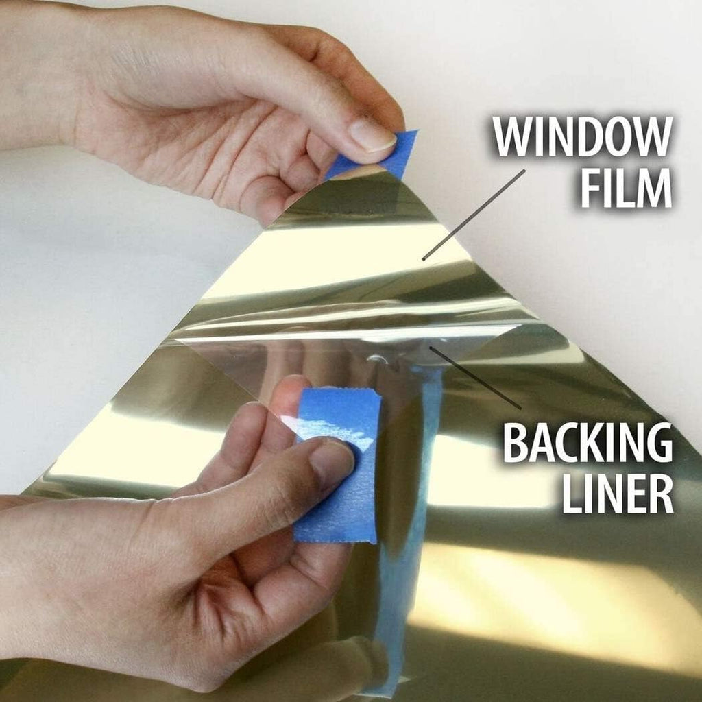 Reflective Window Film One Way Mirror Privacy Film Heat Control Anti UV Adhesive Window Tint Sticker for Home and Office, 60Inch X 33Feet, Gold Silver