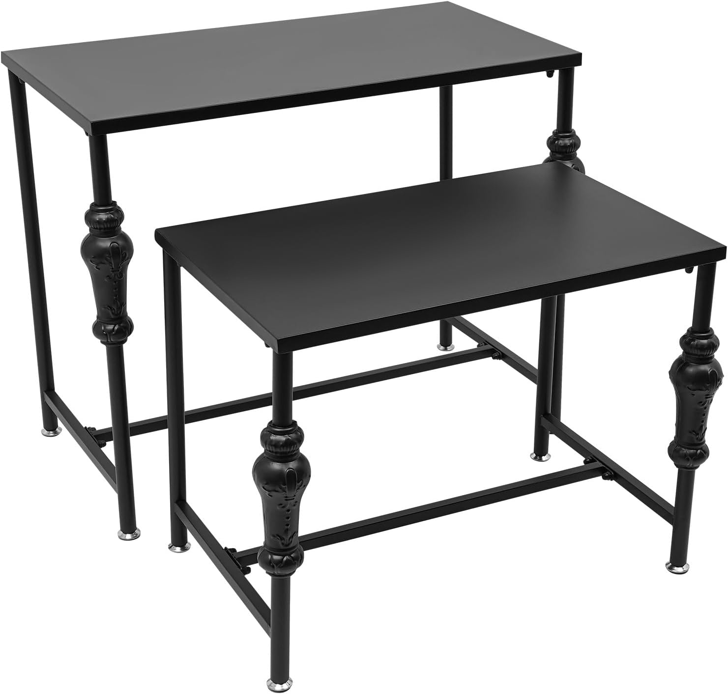 Industrial Retail Display Tables, Set of 2 Standing Clothing Shoes Display Rack, Heavy Duty Boutique Display Riser Storage Shelves, Garment Handbag Display Stand for Retail Clothing Store (Black)