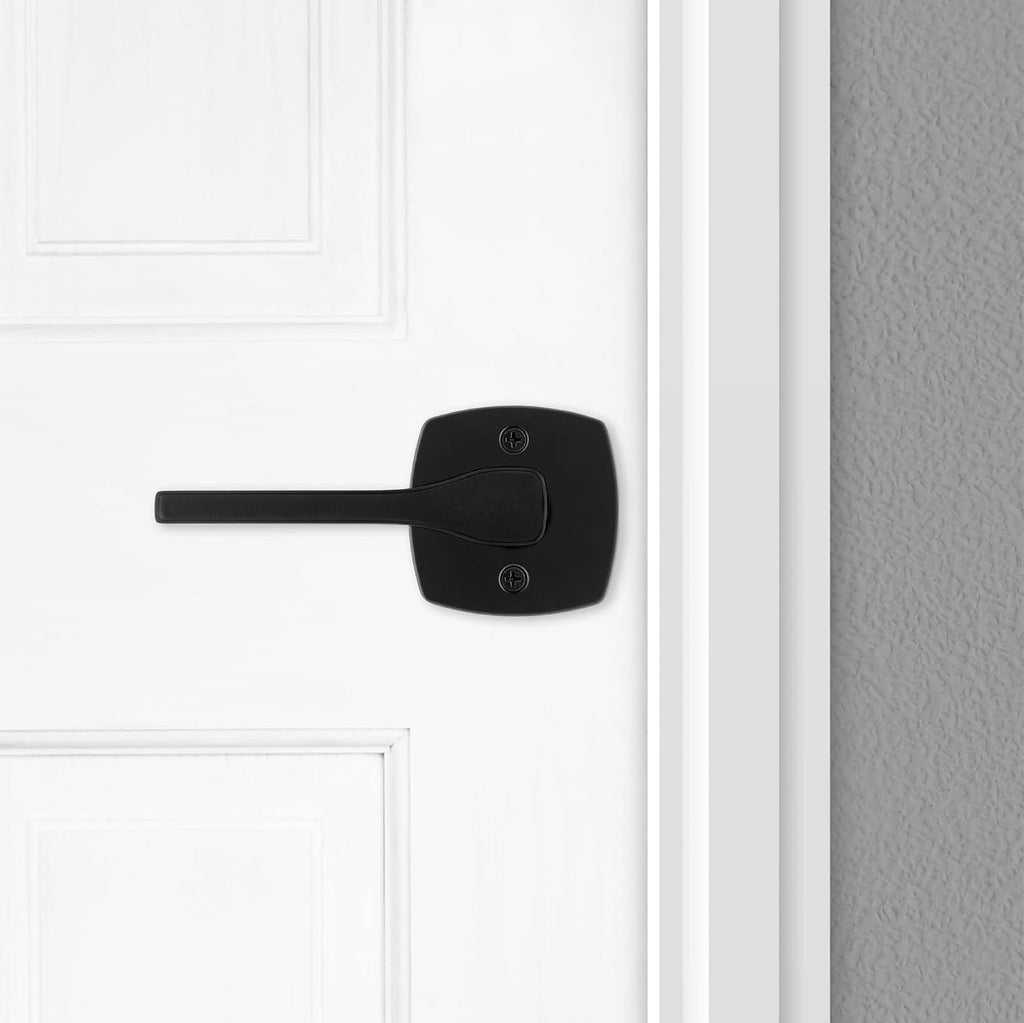 Kwikset Tripoli Dummy Door Handle, Single Sided for Closets, French Double Doors, and Pantry, Matte Black Non-Turning Reversible Interior Push/Pull Lever, with Microban Protection (Pack of 10)