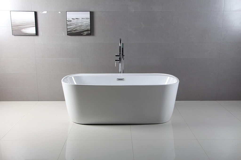 Carver Tubs - Graceful II 67' - Modern White Freestanding Soaking Bathtub With Chrome Center Drain - White Contemporary Oval Acrylic Fiberglass Tub - Deep Relaxing Soak - 67″L x 31'W x 23.5'H