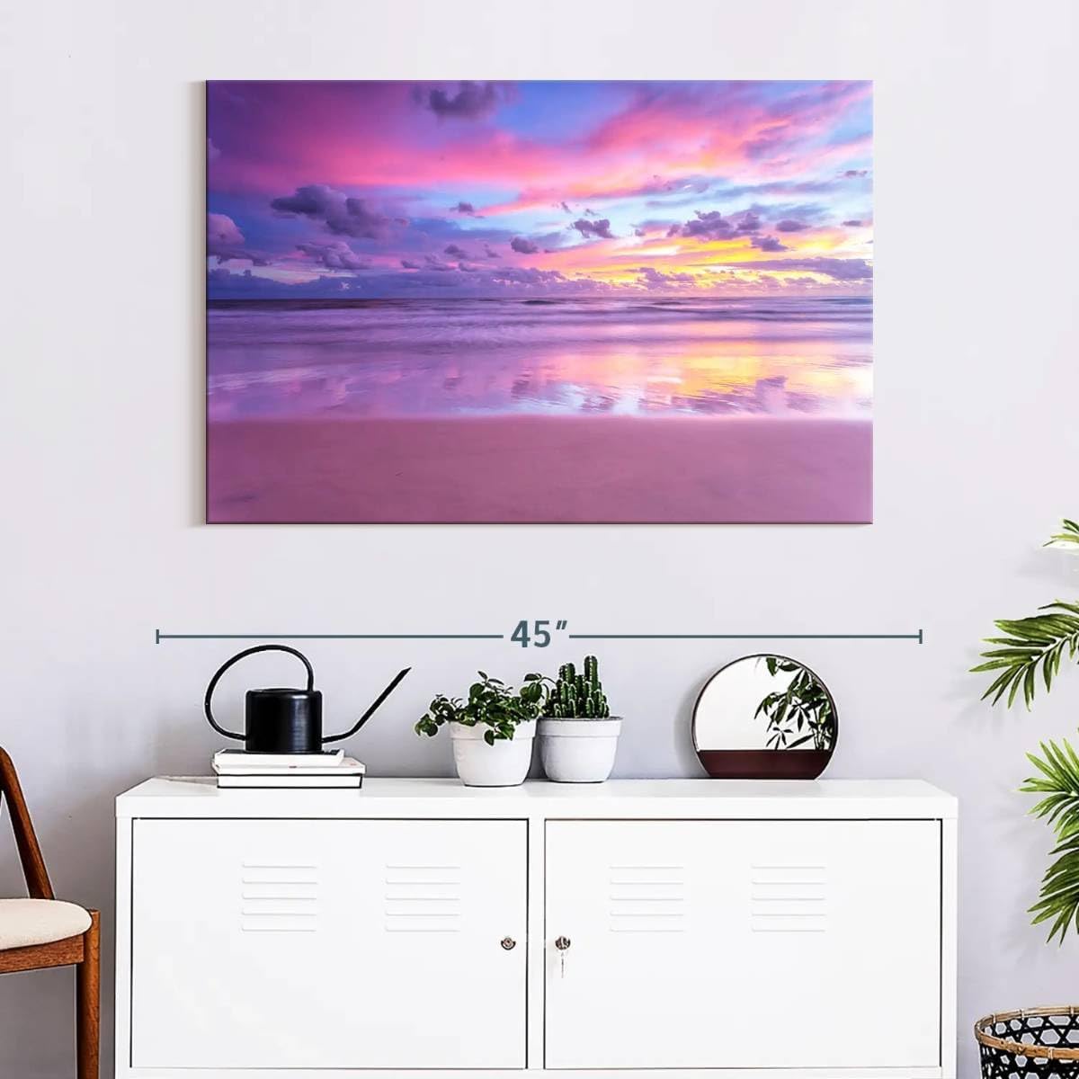 ElephantStock Cotton Candy Beach Sunrise Wall Art - Horizontal Wrapped Canvas - 1-Piece Living Room Wall Decor - Photography Beach Canvas Print - Purple and Pink Decor for Wall - 39' X 26'
