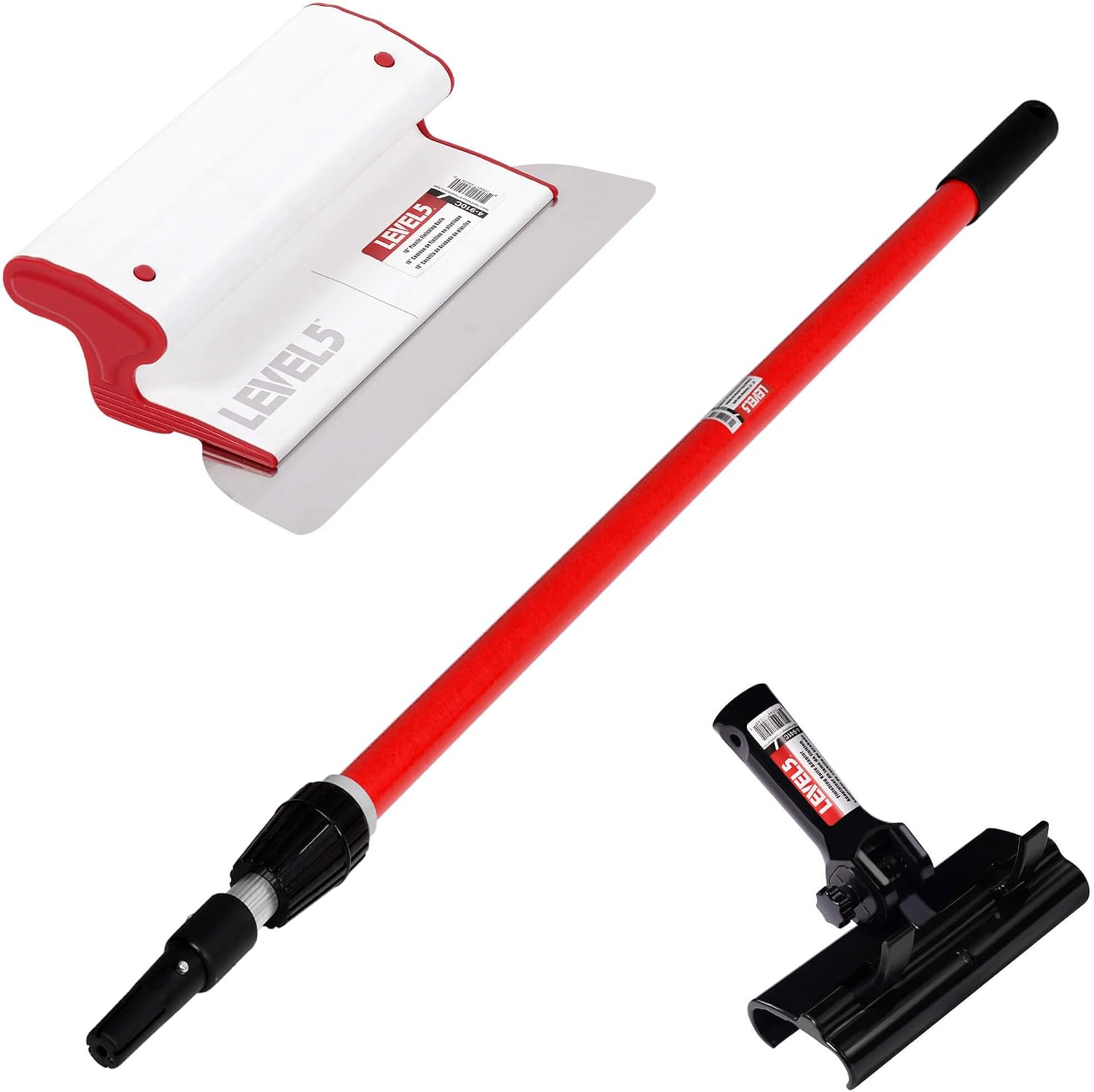 LEVEL5 Composite Skimming Blade Combo, 10' Blade + 49' - 87' Extension Handle | Smoothing/Knockdown Drywall Knife | Composite Plastic & European Stainless Steel Construction | 5-428C