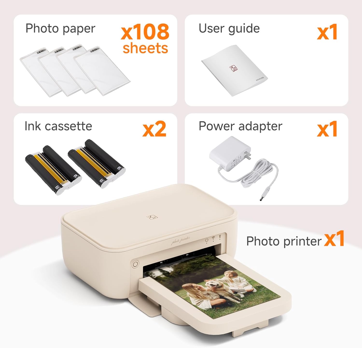 HPRT Photo Printer 4×6'+108 Sheets Photo Paper & 2 Ribbon, Wi-Fi Full-Color Instant Phone Photo Printer for iPhone, Android, Smartphone, Thermal Dye-Sublimation Impresora De Fotos for Home Use