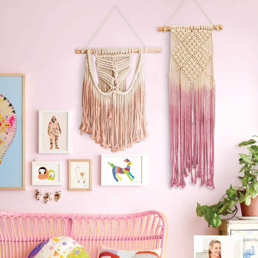 Macrame Wall Hanging Boho Hand Woven Tapestry Textile Wall Hanging Boho Wall Decor Tapestry Princess Room Loft Decoration Girl Gift (A)
