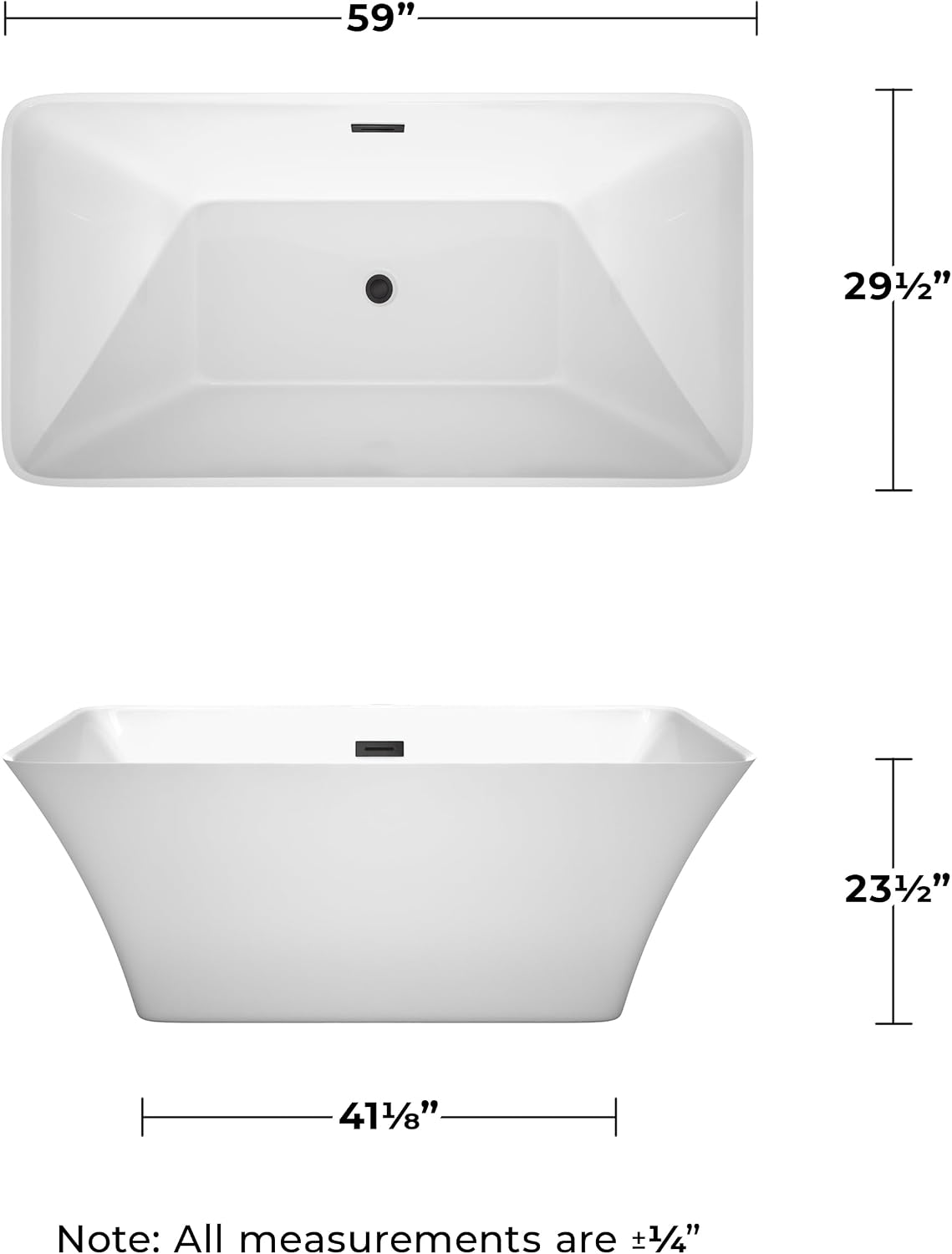 Wyndham Collection Tiffany 59 Inch Freestanding Bathtub in White with Matte Black Drain and Overflow Trim
