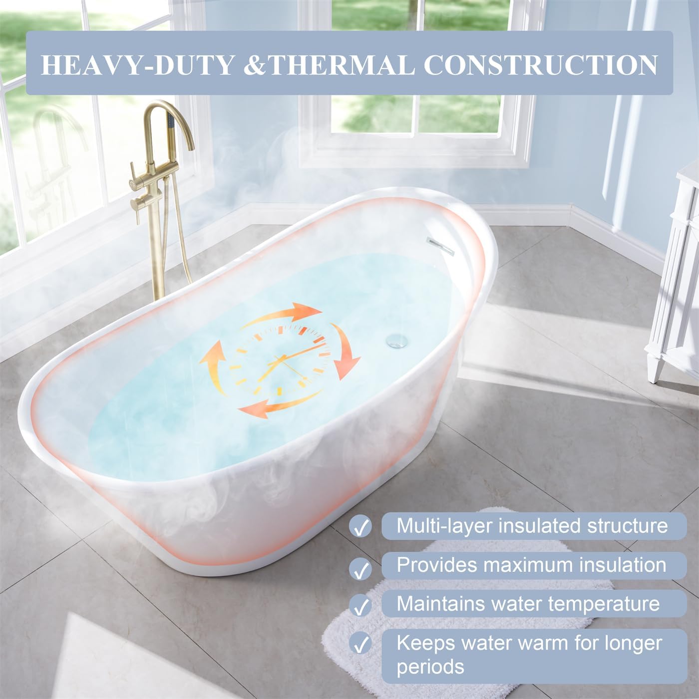 WELLFOR 67' Freestanding Bathtub, 71 Gallons Capacity, Acylic Soaking Bath Tub with Chrome Bathtub Drain and Groove Overflow, Freestanding Soaking Tub Sutiable for 1 Person, Glossy White