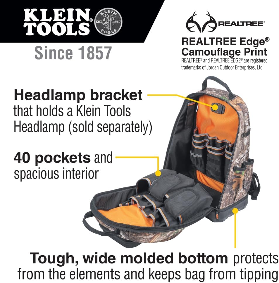 Klein Tools Tradesman Pro XL 40-Pocket Camo Tool Backpack and 6-Piece Ratcheting Impact Rated Hollow Magnetic Nut Driver Set