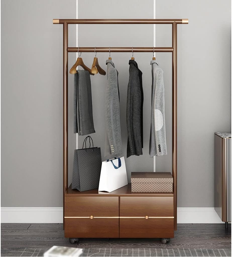 Stand Coat Rack Nordic Style Creative Coat Rack Floor Bedroom Living Room with Wheels Hanger Simple Drawer Storage Rack Clothes Rolling Rack(100 * 30 * 180cm)