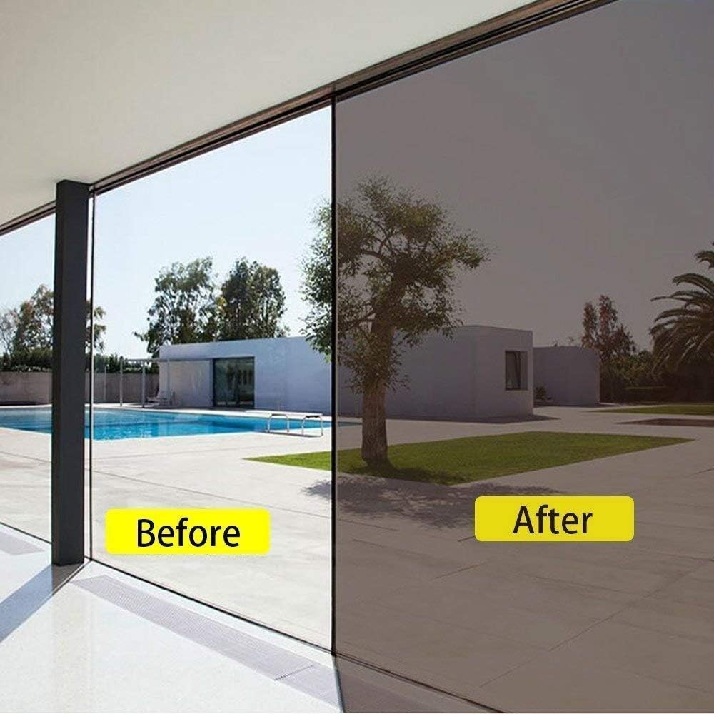 SW Window Privacy Film One Way Mirror Reflective Glass Film Heat Control Anti UV Adhesive Film for Home and Office Windows, 35.4Inch x 66Feet, Brown Silver