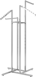 Econoco 4-Way Clothing Rack – Adjustable Height Display with 2 Straight and 2 Slanted Arms, 48″–72″, Chrome Finish