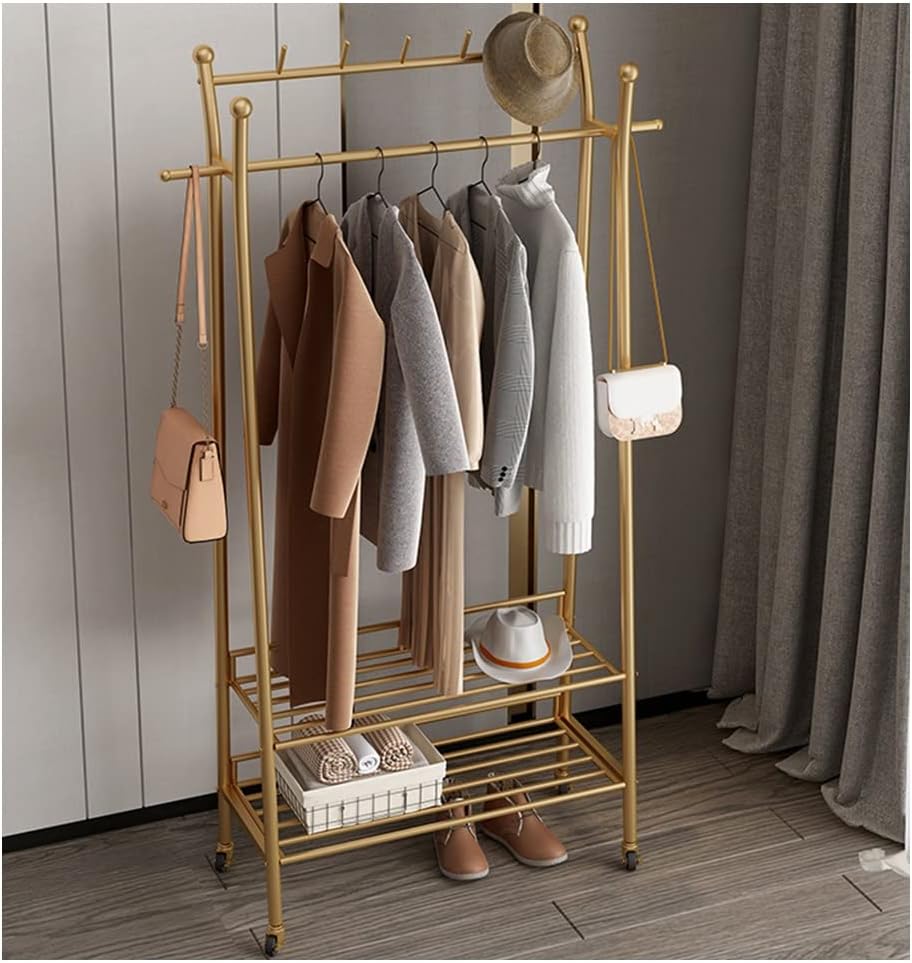 Freestanding Double Rod Garment Rack, for Hanging Clothes, Heavy Duty Clothes Rails with Bottom Shelf,100 * 35 * 175cm