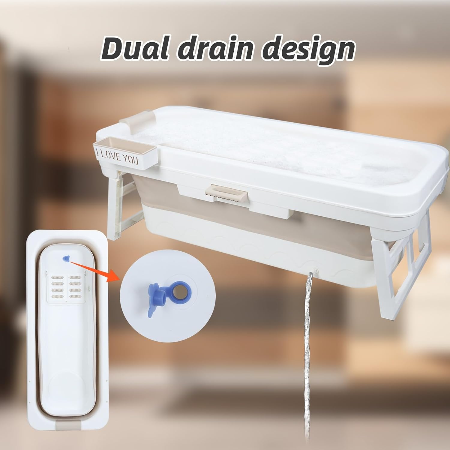 Portable Bathtub for Adult, 59' Foldable Bathtub for Adults, Freestanding Surround Collapsible Bathtub for Family Sweat Steaming, Hot Bath, Ice Bath, Ideal for Small Spaces Beige
