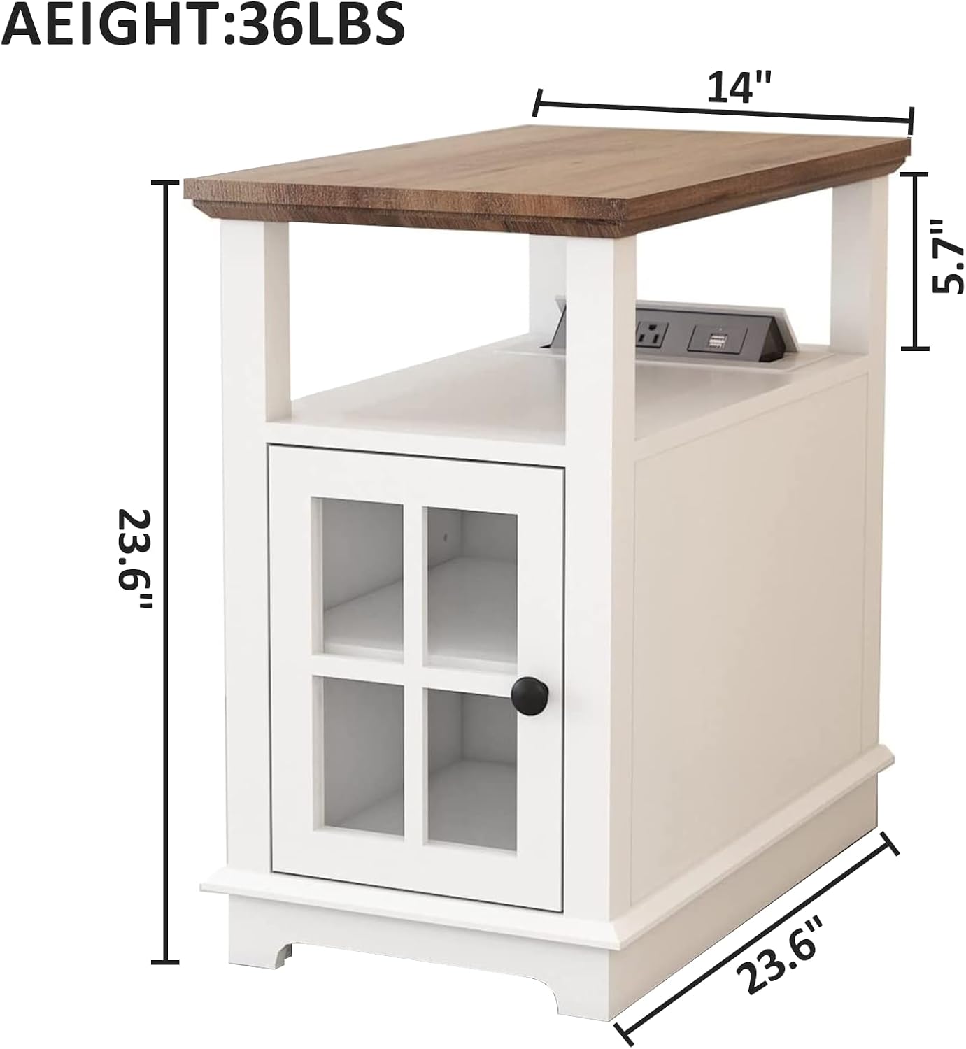 FAGAGA Side Table with Fast Charging Station, End Table with 2 Power outlets & USB Ports, Bedside Table with Semi-Open Storage, Wooden Nightstand for for Living Room/Bedroom/Office