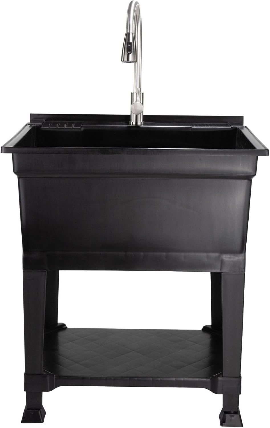 UTILITYSINKS Freestanding Utility Tub Sink w/Drain Plug & Floor Levelers, 30 x 24', Black - Portable and Compact Sink with Faucet for Outdoor Kitchen, Laundry Room, Garage, and Basement