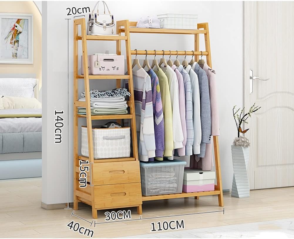 Garment Rack Wooden Clothing Rack with Drawer Shelves Heavy Duty Clothes Hanging Rails Wood Garment Rack Clothes Hanger Rack Open Wardrobe Closet Coat Stands Multifunctional