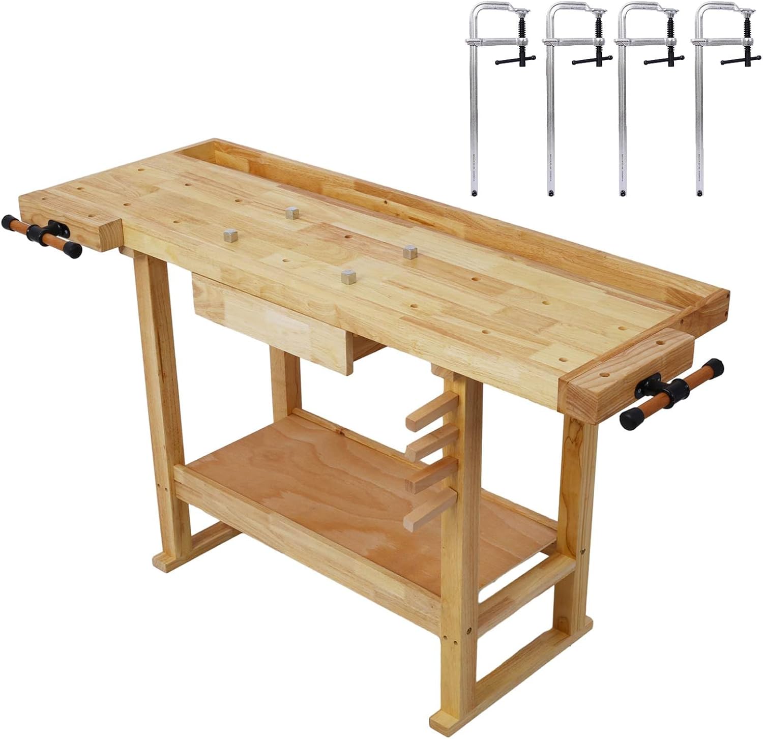 55-Inch Wood Workbench - Wooden Workbench for Garage Workshop and Home Throat for Enhanced Workshop Experience, Versatile & Spacious with Bar Clamps Set 12 inch x 3inch Pack of 4