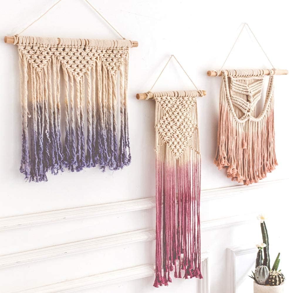 Macrame Wall Hanging Boho Hand Woven Tapestry Textile Wall Hanging Boho Wall Decor Tapestry Princess Room Loft Decoration Girl Gift (B)