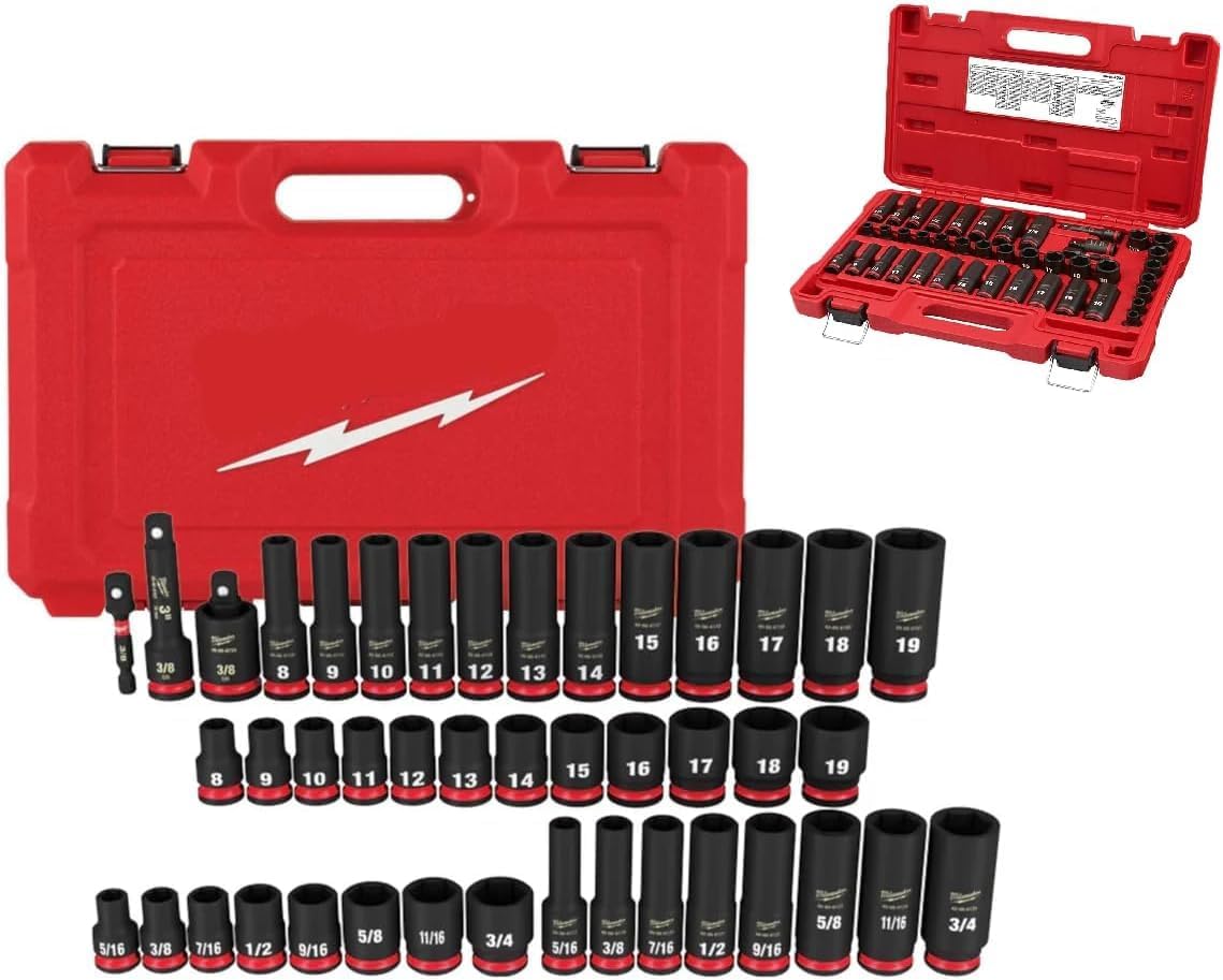 49-66-7009 Impact Socket Set FOR Milwaukee 3/8 Inch Drive SAE Metric SHOCKWAVE Impact Duty 43 Pc Socket Kit with Extension Universal Joint Adapter