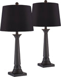 360 Lighting Dolbey 28' Tall Tapered Column Farmhouse Rustic Traditional Country Cottage Table Lamps Set of 2 Brown Bronze Finish Metal Black Shade Living Room Bedroom Bedside Nightstand House