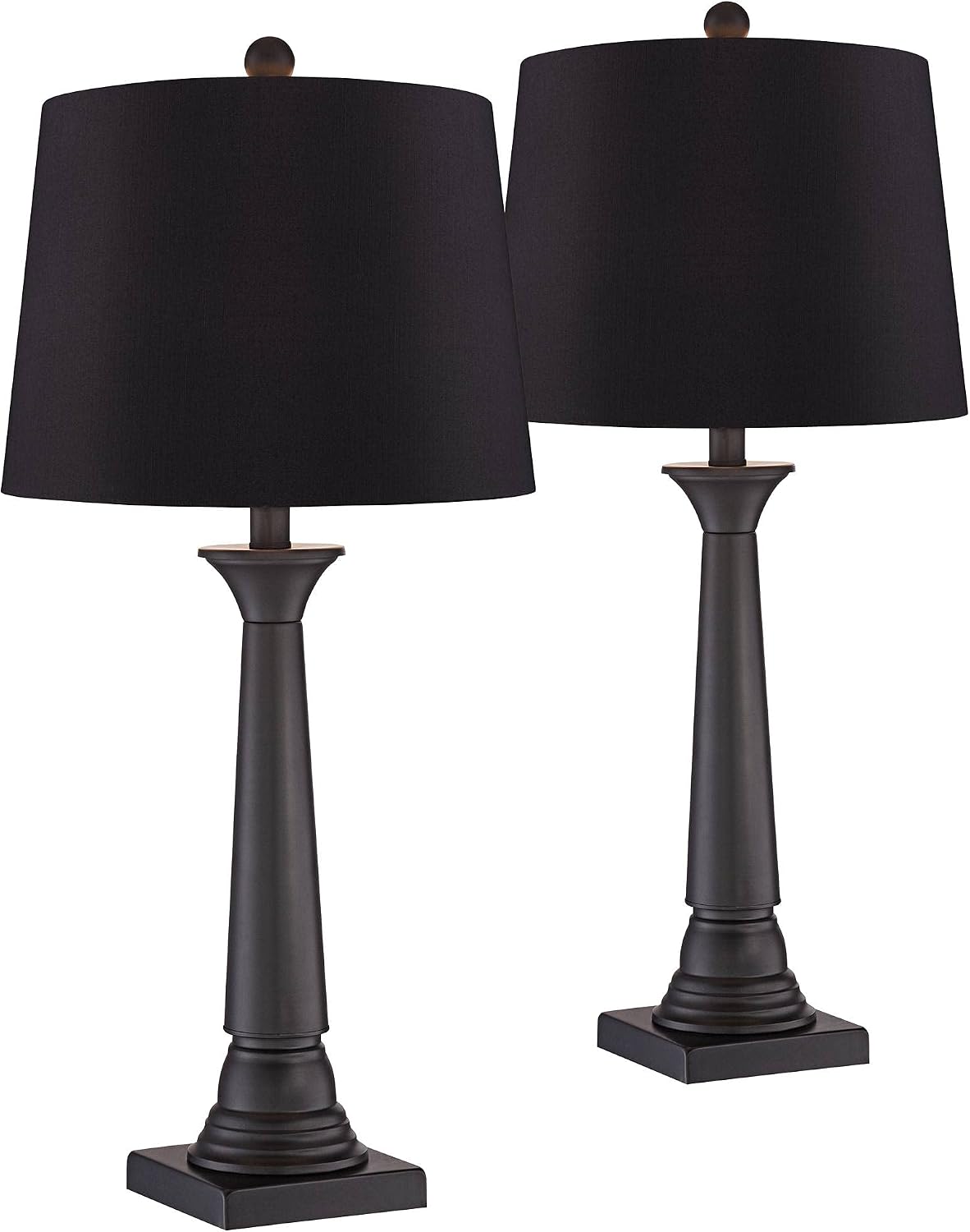 360 Lighting Dolbey 28' Tall Tapered Column Farmhouse Rustic Traditional Country Cottage Table Lamps Set of 2 Brown Bronze Finish Metal Black Shade Living Room Bedroom Bedside Nightstand House