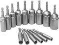 15Pcs 80mm Length Deepen Power Nut Driver Drill Bit Set 5.5-19MM Impact Socket Adapter for Tools 6.35MM Hex Shank