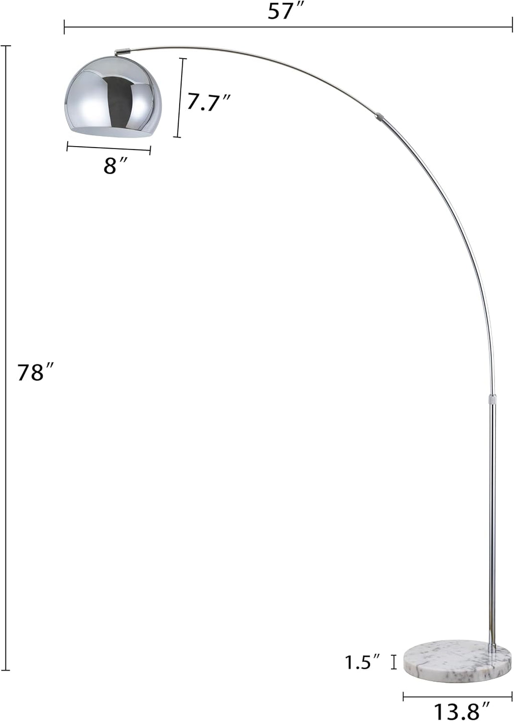 Major-Q Modern Standing Adjustable Floor Lamp with Metal Dome Shade & Marble Base for Living Room - Corner Light Arc Lamps for Bedrooms in Silver Finish