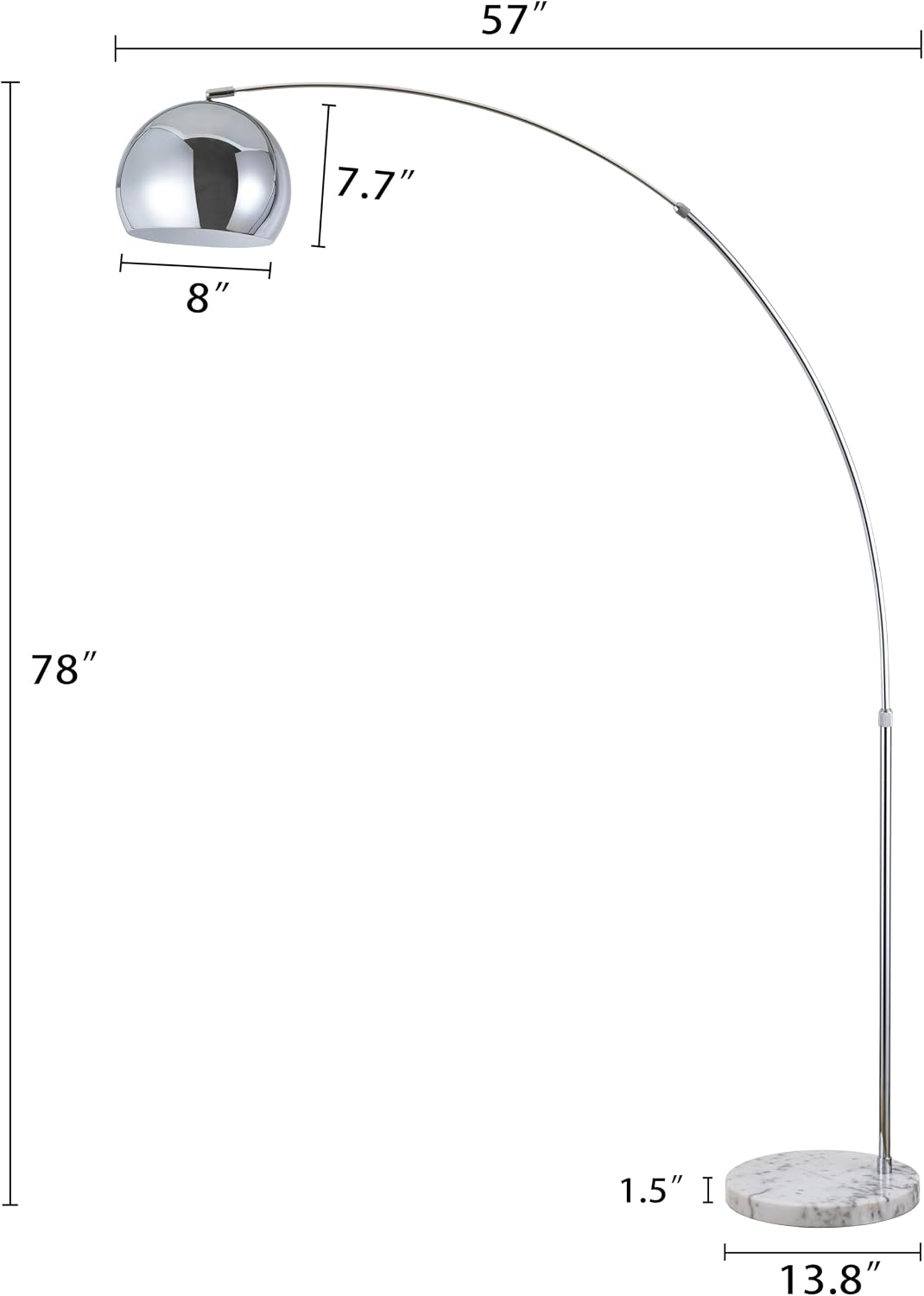 Major-Q Modern Standing Adjustable Floor Lamp with Metal Dome Shade & Marble Base for Living Room - Corner Light Arc Lamps for Bedrooms in Silver Finish