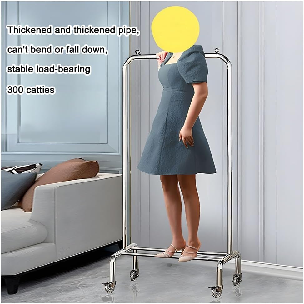 Garment Rack Heavy Duty Clothing Rack on Wheels, Stainless Steel Clothes Rail, Freestanding Single Rail Coat Rack, for Bedrooms and Boutiques (Silver 118x42x145 cm)