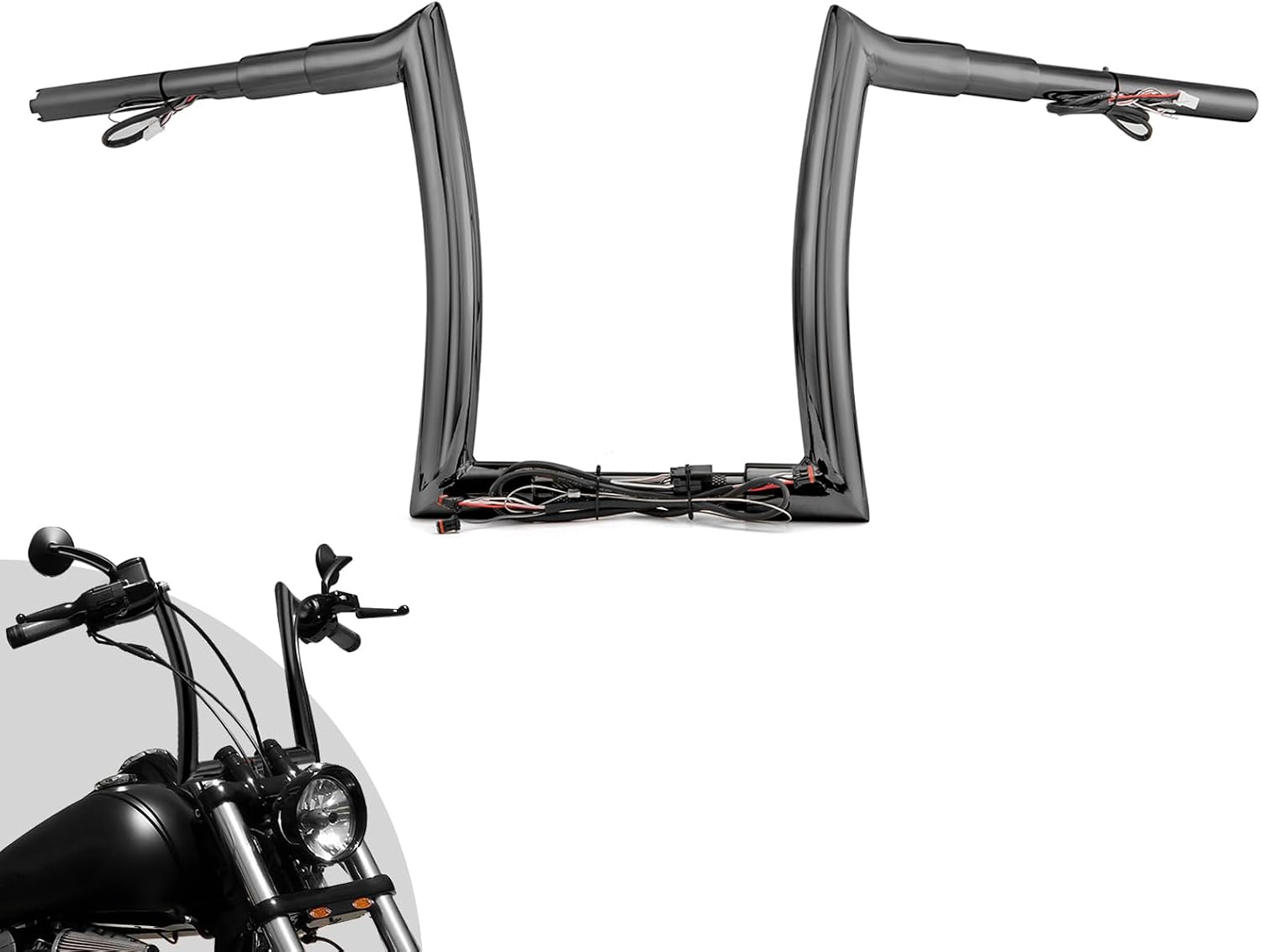 Wsays 12 Inch Pre-wired Handlebar Ape Bar Horn Compatible with Harley Softail 2011-2024 Fit Dyna 2012-2017 Fit Sportster 2011-2022 Fit Touring Road King 2015-Later
